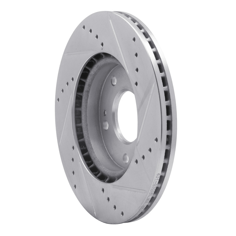 Hyundai Veloster Brake Rotor (1) - Front Left - R1 Concepts - Drilled & Slotted - Silver - `11-`25